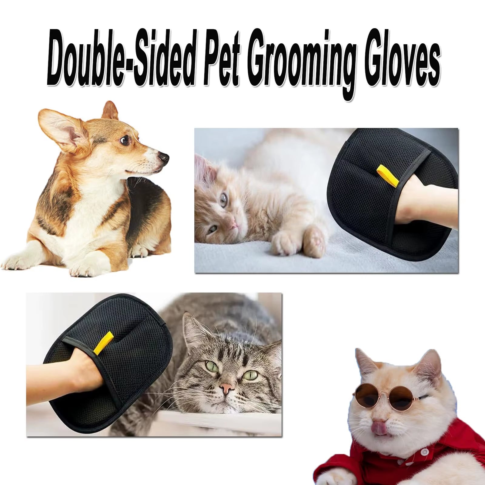 Electrostatic Hair Removal Pet Gloves, Cat Hair Cleaner, Two-Way Brush, Hair Removal Brush and Sticky Hair Artifact, Dog Comb Shaving