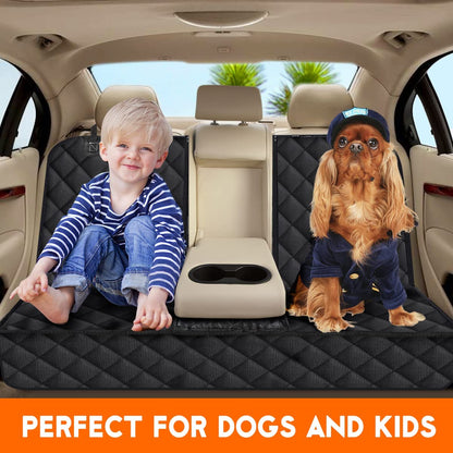 Dog Car Seat Cover - Waterproof Back Seat Protector for Pets, Non-Slip Design with Middle Armrest Compatibility for Most Cars, Trucks, and SUVs - Black