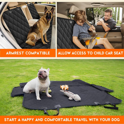 Dog Car Seat Cover - Waterproof Back Seat Protector for Pets, Non-Slip Design with Middle Armrest Compatibility for Most Cars, Trucks, and SUVs - Black