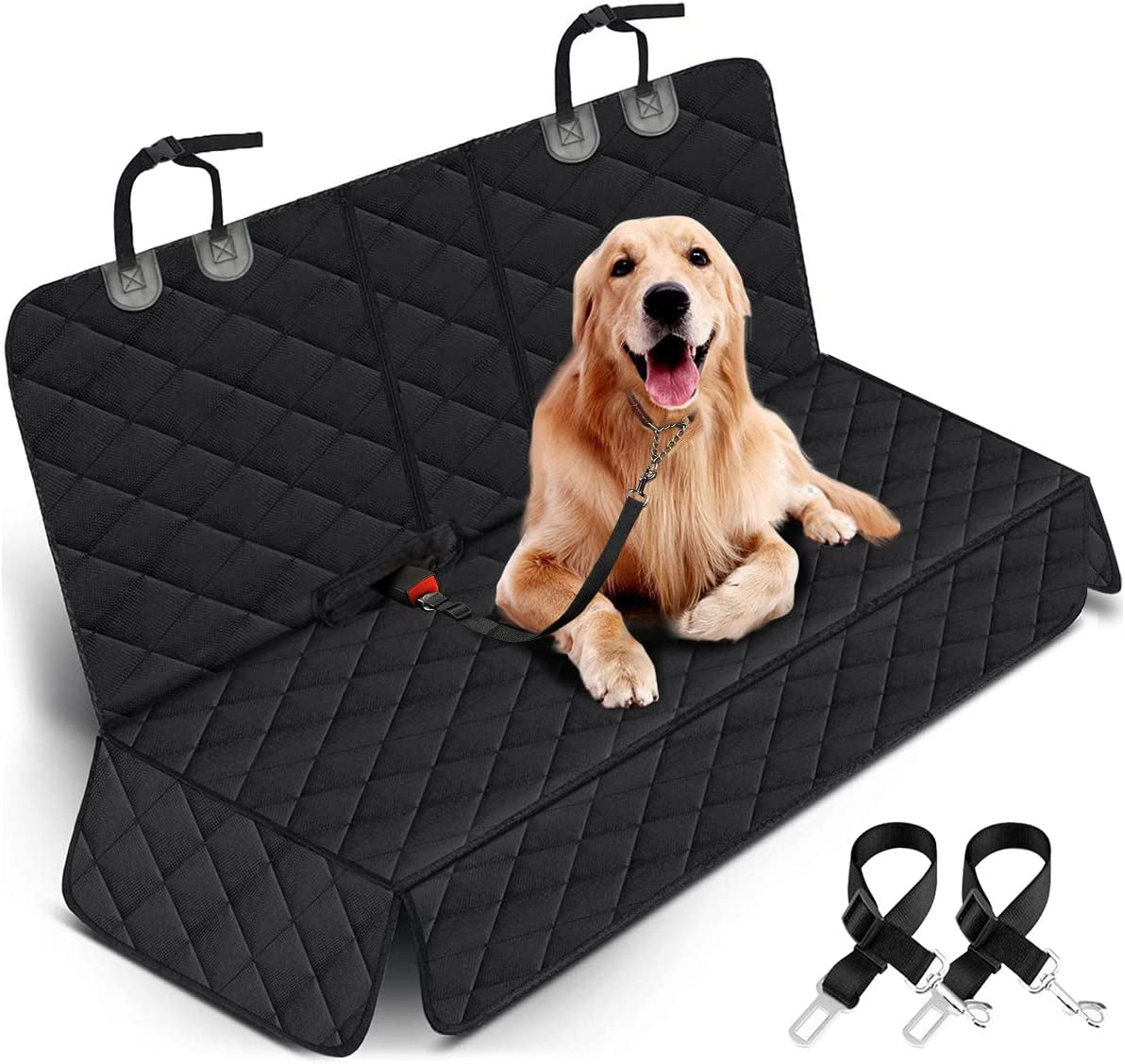 Dog Car Seat Cover - Waterproof Back Seat Protector for Pets, Non-Slip Design with Middle Armrest Compatibility for Most Cars, Trucks, and SUVs - Black