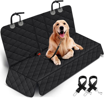Dog Car Seat Cover - Waterproof Back Seat Protector for Pets, Non-Slip Design with Middle Armrest Compatibility for Most Cars, Trucks, and SUVs - Black
